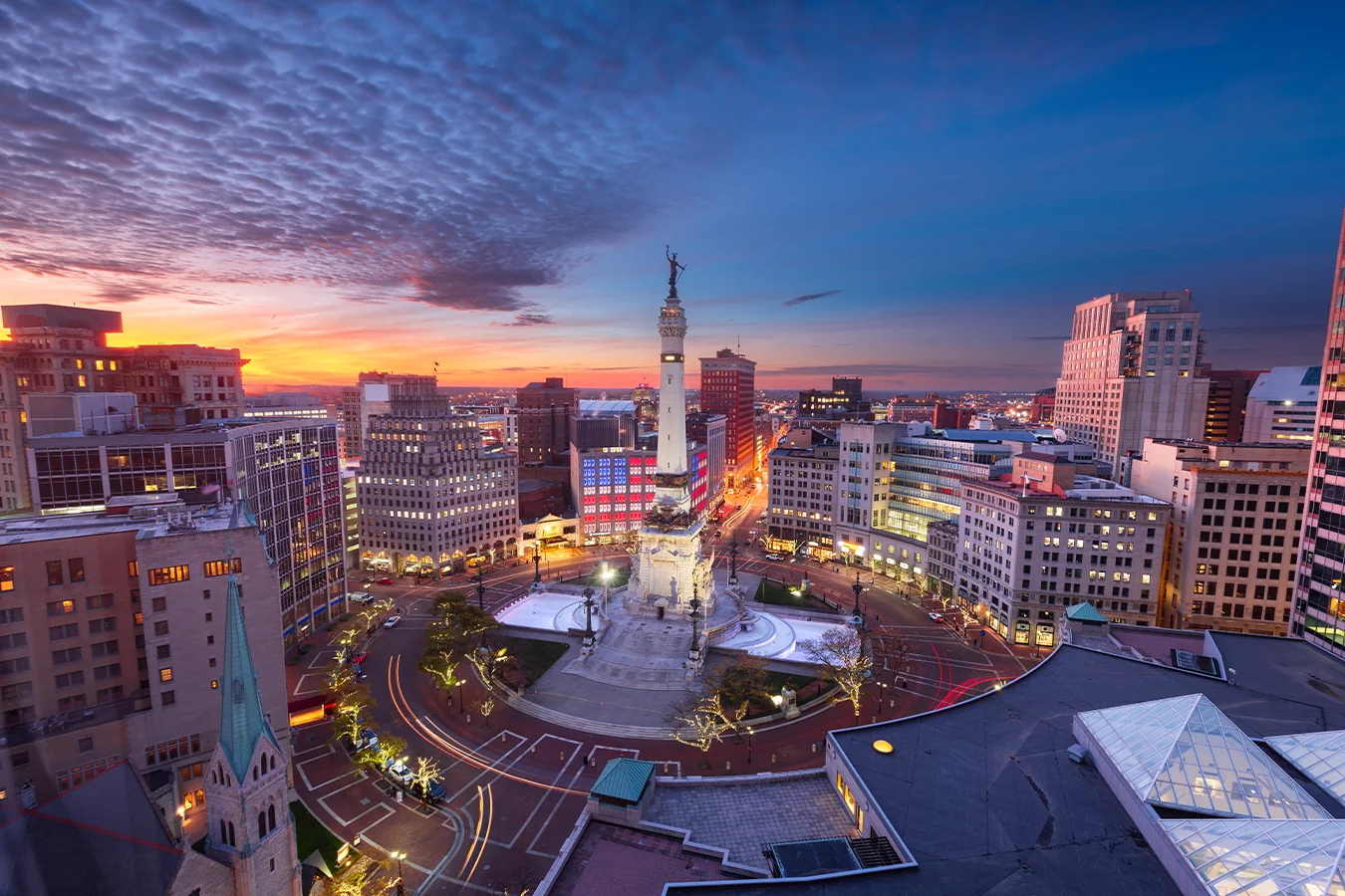 Indianapolis Monument Circle at sunset